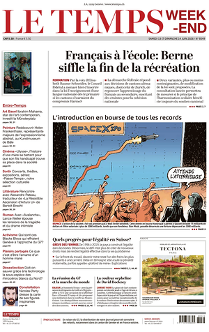 Prima pagina Le Temps di oggi - Quotidiano estero