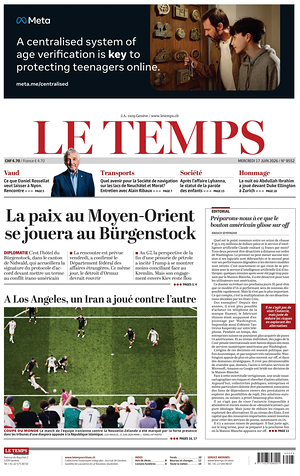 Prima pagina Le Temps di oggi - Quotidiano estero