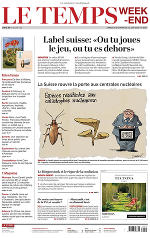 Prima pagina Le Temps di oggi - Quotidiano estero