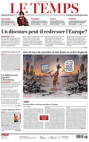 Prima pagina Le Temps di oggi - Quotidiano estero