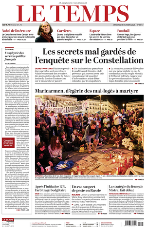 Prima pagina Le Temps di oggi - Quotidiano estero