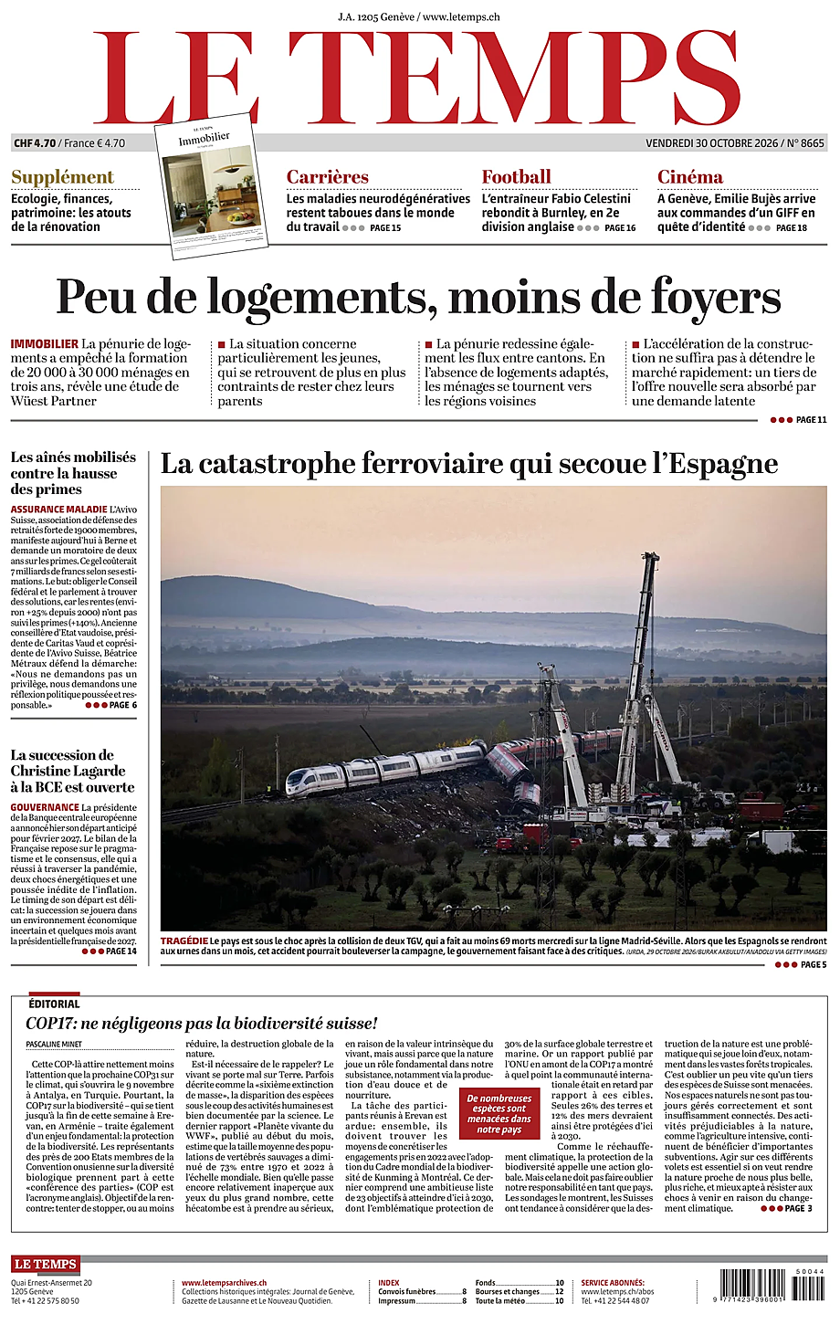 Portada Le Temps de hoy - Quiosco 30 octubre 2026
