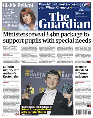 Prima pagina The Guardian di oggi - Quotidiano estero