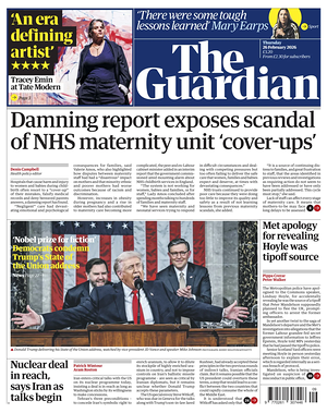 Prima pagina The Guardian di oggi - Quotidiano estero