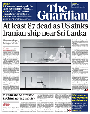 Prima pagina The Guardian di oggi - Quotidiano estero