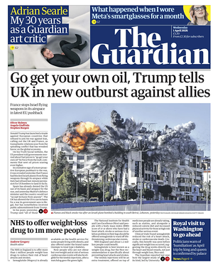 Prima pagina The Guardian di oggi - Quotidiano estero