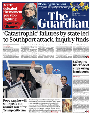 Prima pagina The Guardian di oggi - Quotidiano estero
