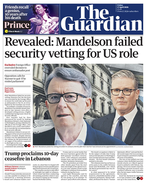 Prima pagina The Guardian di oggi - Quotidiano estero