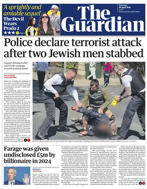 Prima pagina The Guardian di oggi - Quotidiano estero