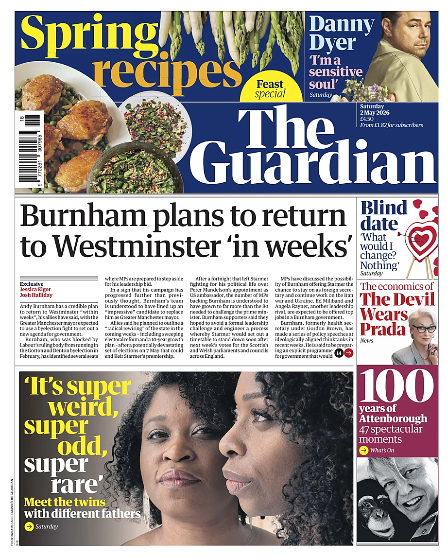 Portada The Guardian de hoy - Quiosco 2 mayo 2026