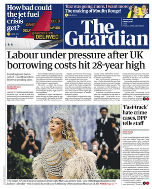Prima pagina The Guardian di oggi - Quotidiano estero