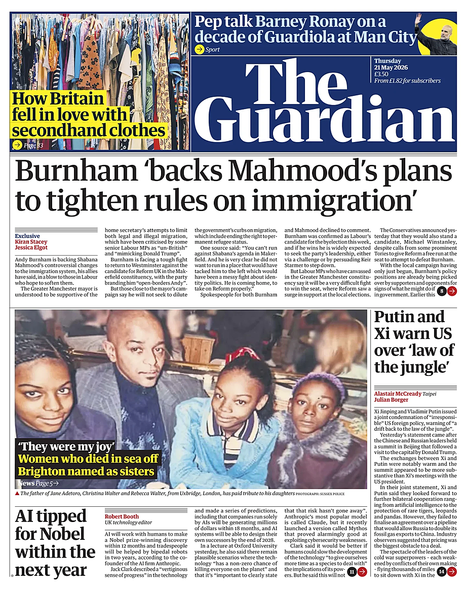 The Guardian Front Page Today - Headlines and News