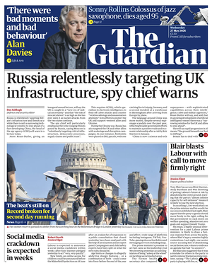 Prima pagina The Guardian di oggi - Quotidiano estero