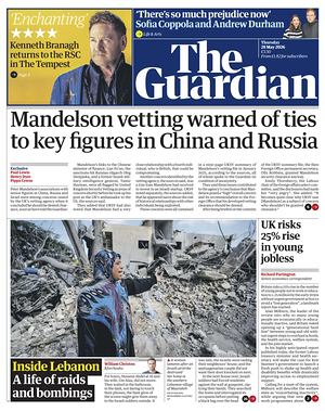 Prima pagina The Guardian di oggi - Quotidiano estero