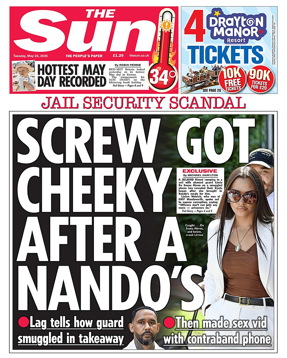 Front page of The Sun today - UK press 26 May 2026