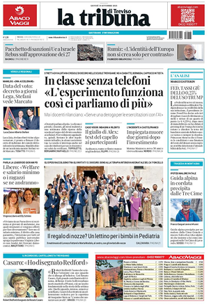 Prima pagina La Tribuna di Treviso di oggi - Quotidiano regionale