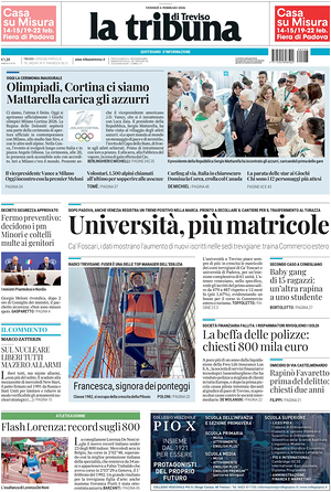 Prima pagina La Tribuna di Treviso di oggi - Quotidiano regionale