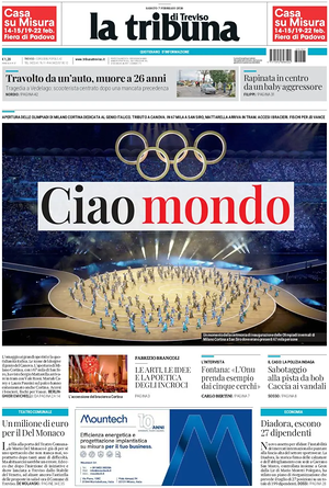 Prima pagina La Tribuna di Treviso di oggi - Quotidiano regionale