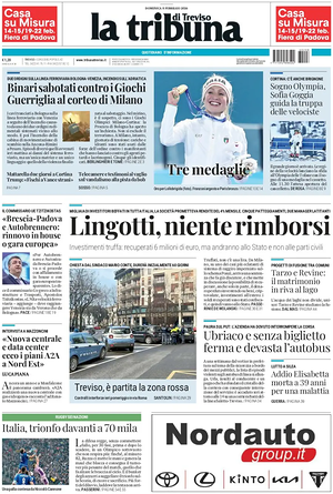 Prima pagina La Tribuna di Treviso di oggi - Quotidiano regionale