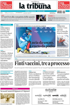 Prima pagina La Tribuna di Treviso di oggi - Quotidiano regionale