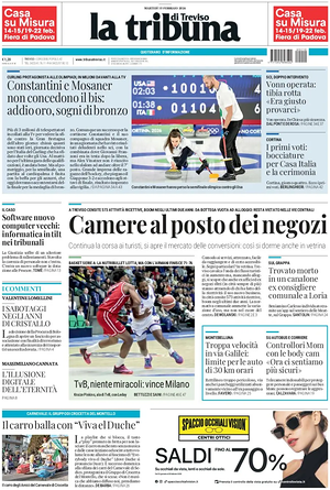 Prima pagina La Tribuna di Treviso di oggi - Quotidiano regionale