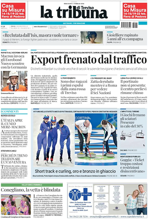 Prima pagina La Tribuna di Treviso di oggi - Quotidiano regionale