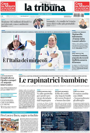 Prima pagina La Tribuna di Treviso di oggi - Quotidiano regionale
