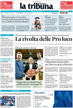 Prima pagina La Tribuna di Treviso di oggi - Quotidiano regionale