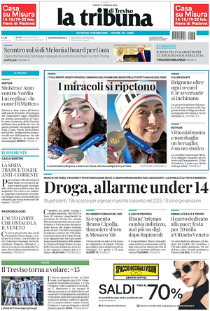 Prima pagina La Tribuna di Treviso di oggi - Quotidiano regionale