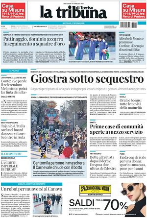 Prima pagina La Tribuna di Treviso di oggi - Quotidiano regionale