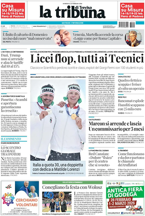 Prima pagina La Tribuna di Treviso di oggi - Quotidiano regionale