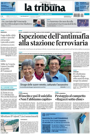 Prima pagina La Tribuna di Treviso di oggi - Quotidiano regionale