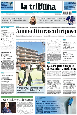 Prima pagina La Tribuna di Treviso di oggi - Quotidiano regionale