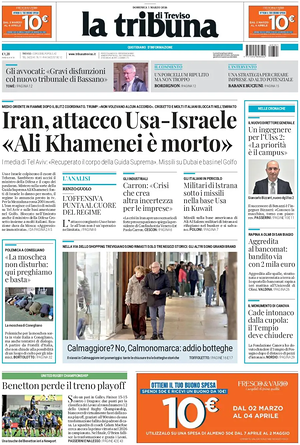 Prima pagina La Tribuna di Treviso di oggi - Quotidiano regionale
