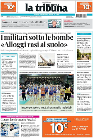 Prima pagina La Tribuna di Treviso di oggi - Quotidiano regionale