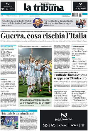 Prima pagina La Tribuna di Treviso di oggi - Quotidiano regionale