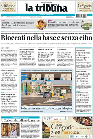 Prima pagina La Tribuna di Treviso di oggi - Quotidiano regionale