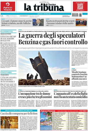 Prima pagina La Tribuna di Treviso di oggi - Quotidiano regionale