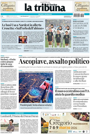 Prima pagina La Tribuna di Treviso di oggi - Quotidiano regionale