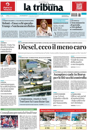 Prima pagina La Tribuna di Treviso di oggi - Quotidiano regionale