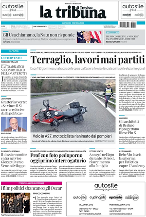 Prima pagina La Tribuna di Treviso di oggi - Quotidiano regionale