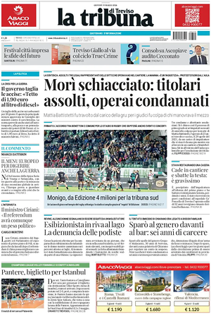 Prima pagina La Tribuna di Treviso di oggi - Quotidiano regionale