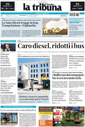 Prima pagina La Tribuna di Treviso di oggi - Quotidiano regionale