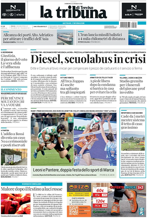 Prima pagina La Tribuna di Treviso di oggi - Quotidiano regionale