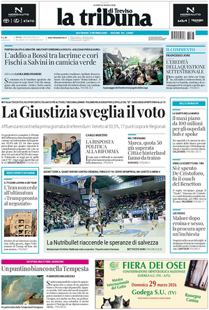 Prima pagina La Tribuna di Treviso di oggi - Quotidiano regionale