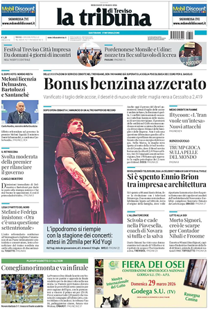 Prima pagina La Tribuna di Treviso di oggi - Quotidiano regionale