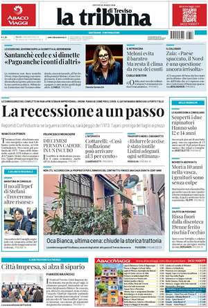 Prima pagina La Tribuna di Treviso di oggi - Quotidiano regionale