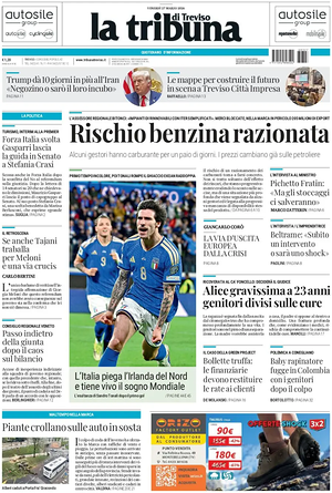 Prima pagina La Tribuna di Treviso di oggi - Quotidiano regionale