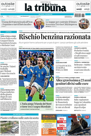 Prima pagina La Tribuna di Treviso di oggi - Quotidiano regionale