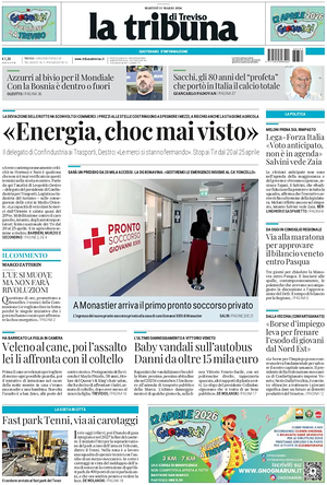 Prima pagina La Tribuna di Treviso di oggi - Quotidiano regionale